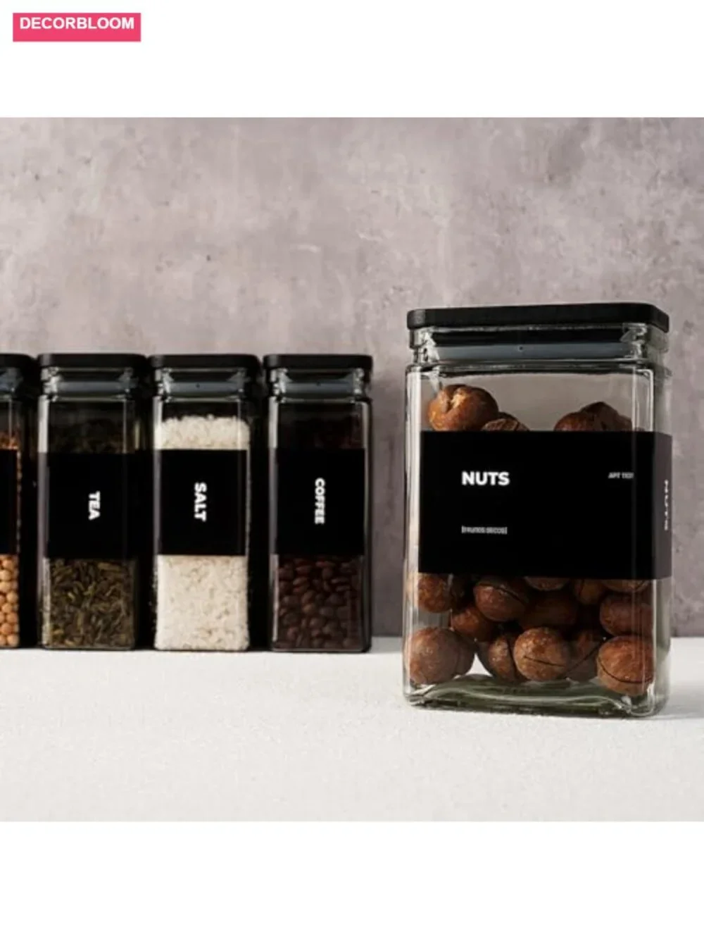 Set of 6 Glass Storage Jars with Bamboo Airtight Lids 26oz